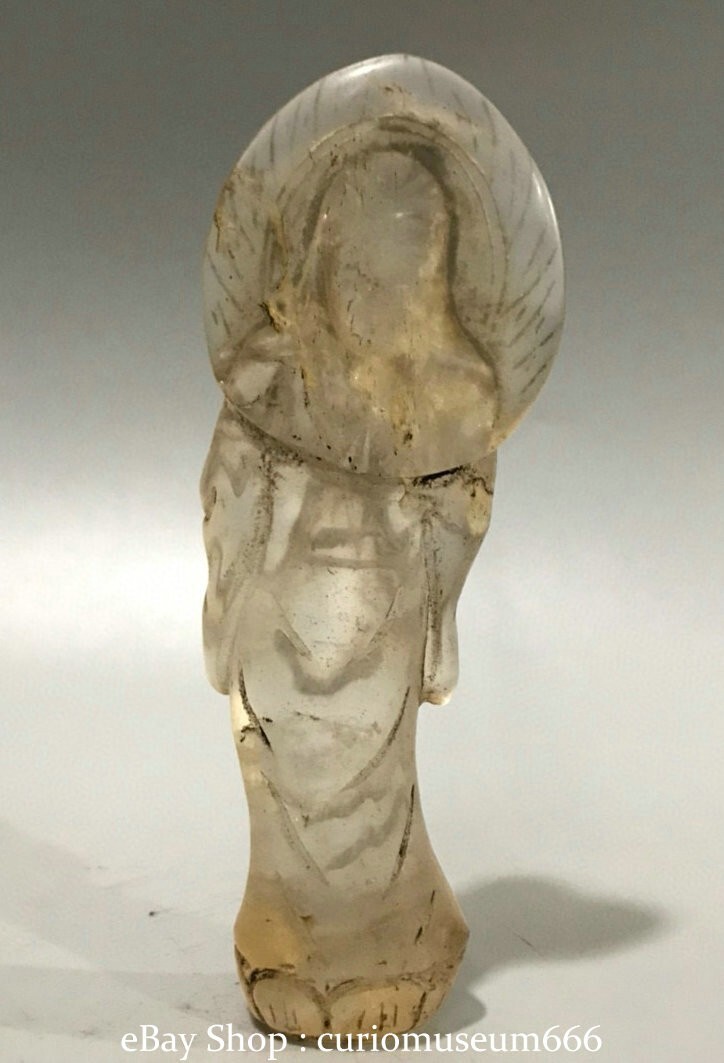 5.2”Old chinese White Crystal Carving Backlight Kwan-yin Guan Yin statue