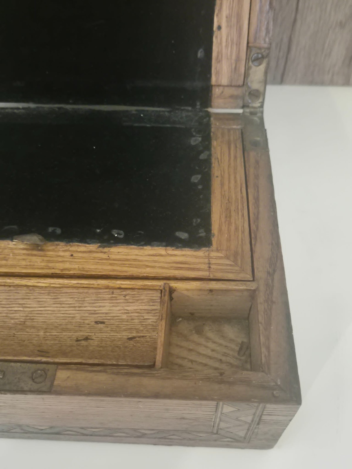 Antique Victorian Walnut Writing Slope Lap Desk Box Inlaid With Drawer