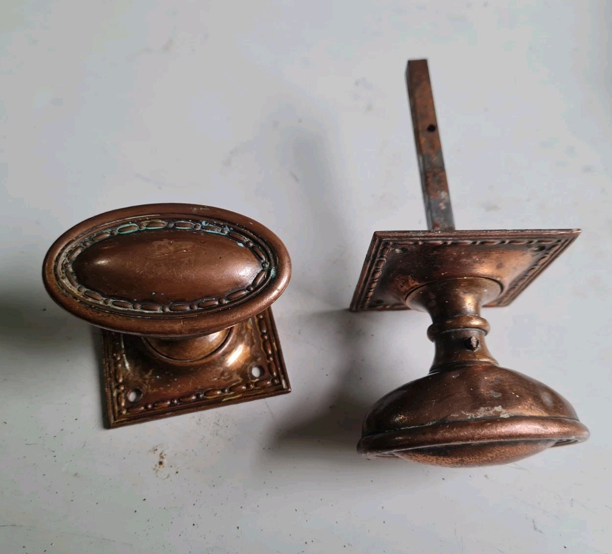 One Pair Old vintage Metal Cooper Coloured door handles See Pictures