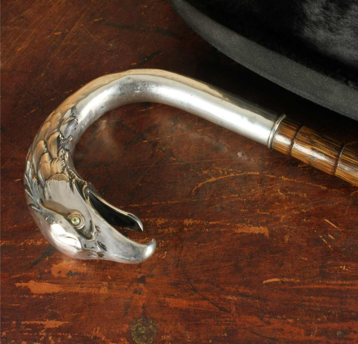 Antique German 800 Silver Eagle Head Walking Cane Stick. Kutz Gottlieb C1900