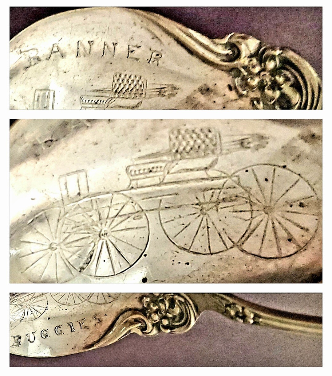 Horse drawn buggy carriage advertising spoon antique silver plate Rogers & Son