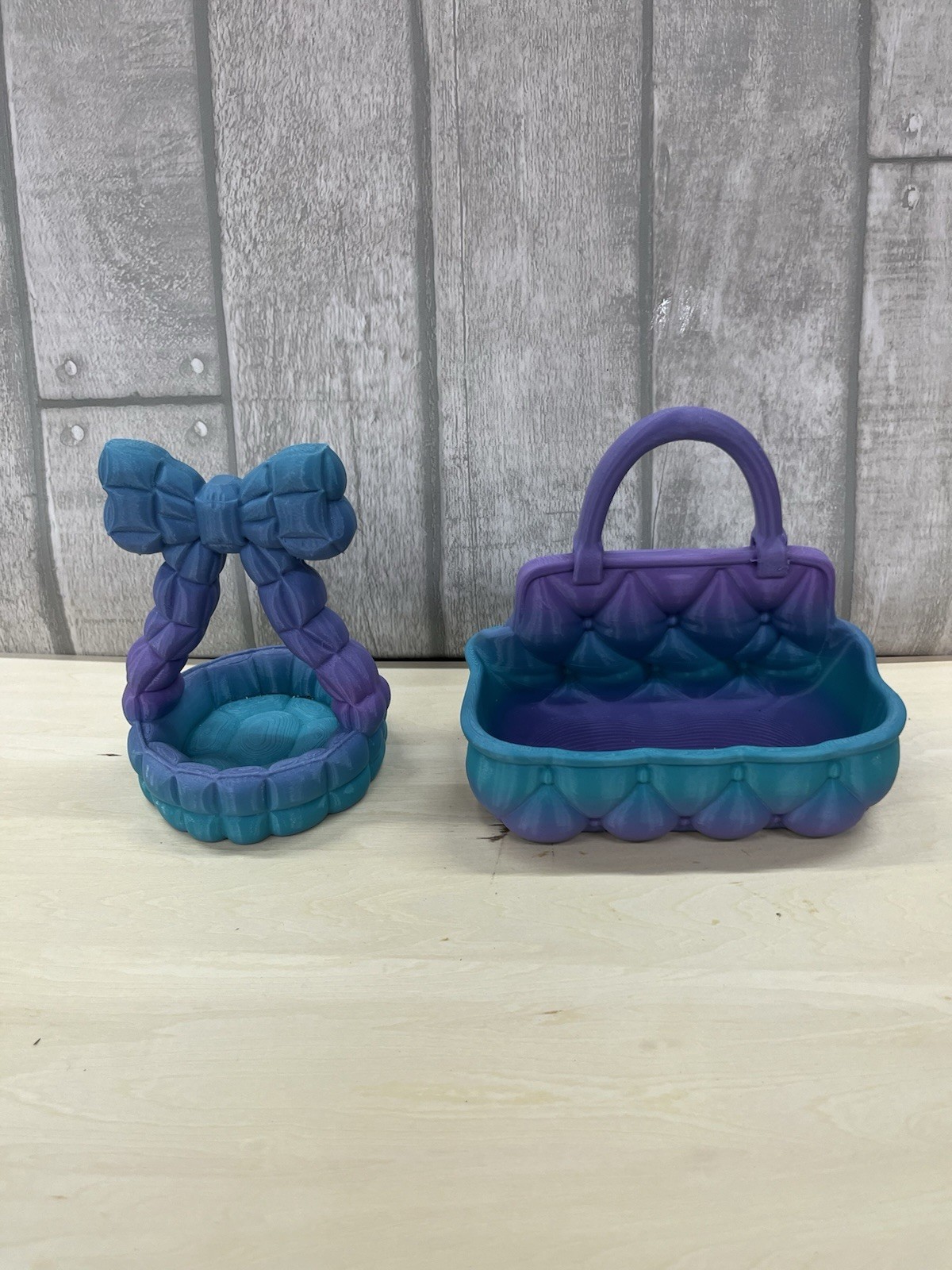 Decorative Vanity Organizer Set of 2 Quilted purse teal & purple
