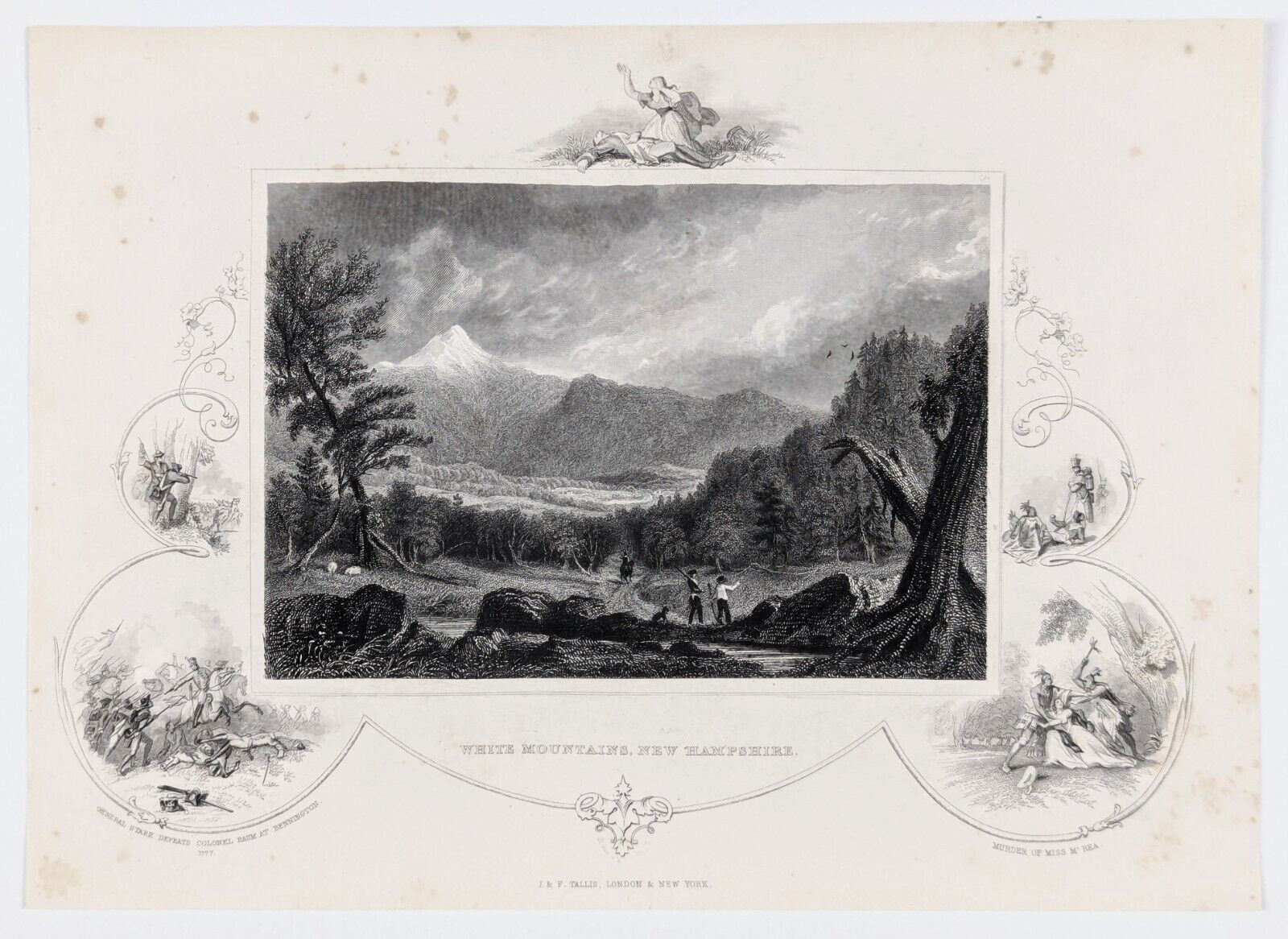 1849 WHITE MOUNTAINS – New Hampshire – Engraving View ORIGINAL ANTIQUE