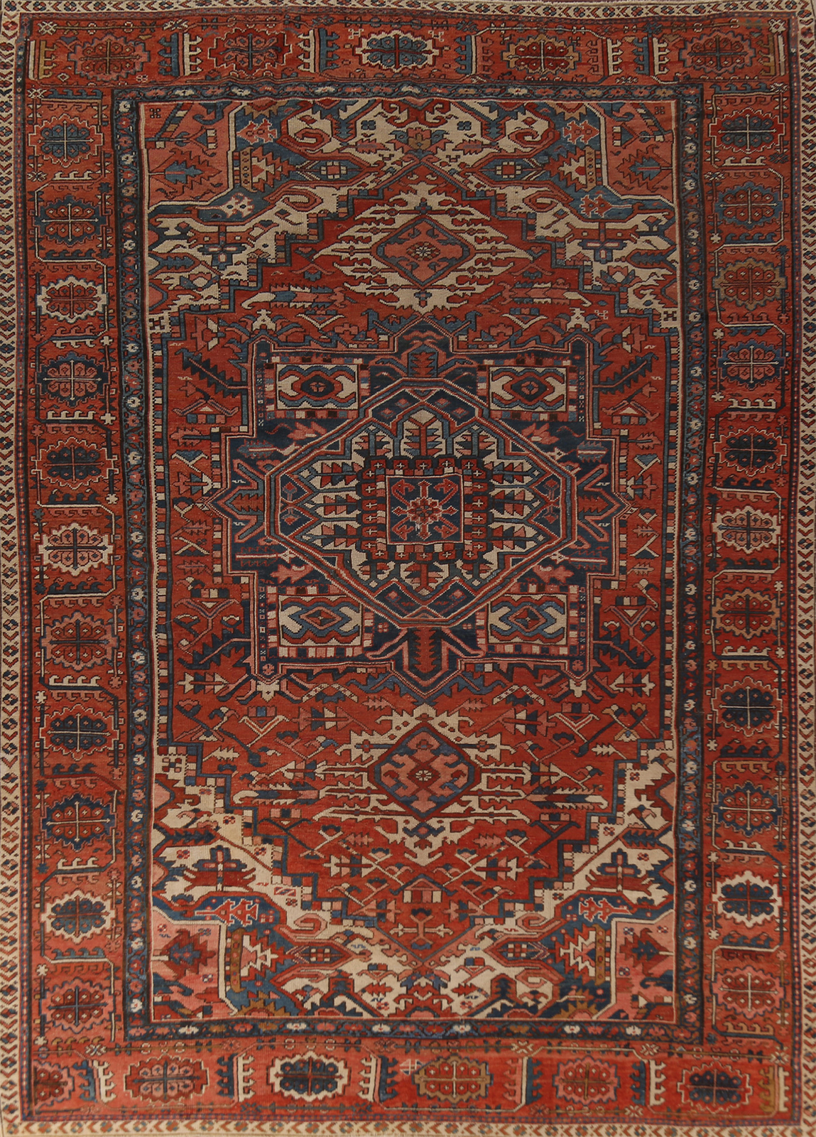 Pre-1900 Vegetable Dye Heriz Serapi Antique Rug 9×12 Hand-made Living Room Rug