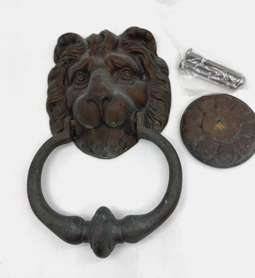 Vtg Peerage Brass Lion Head Door Knocker & Plate 8” Architecture Salvage England