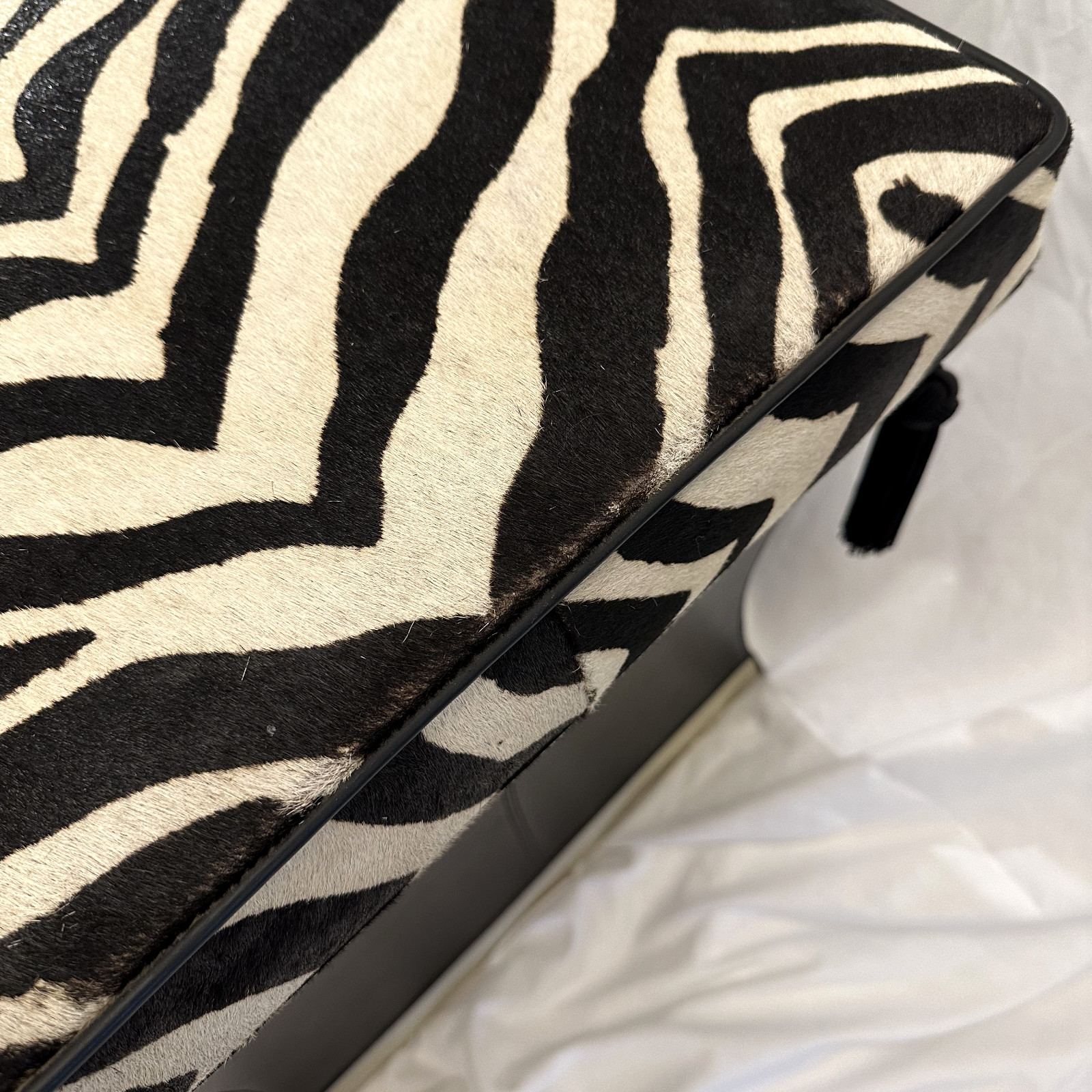 Zebra Hide Bench Stool with Storage Trunk and Tassels, circa 1980s 1990s