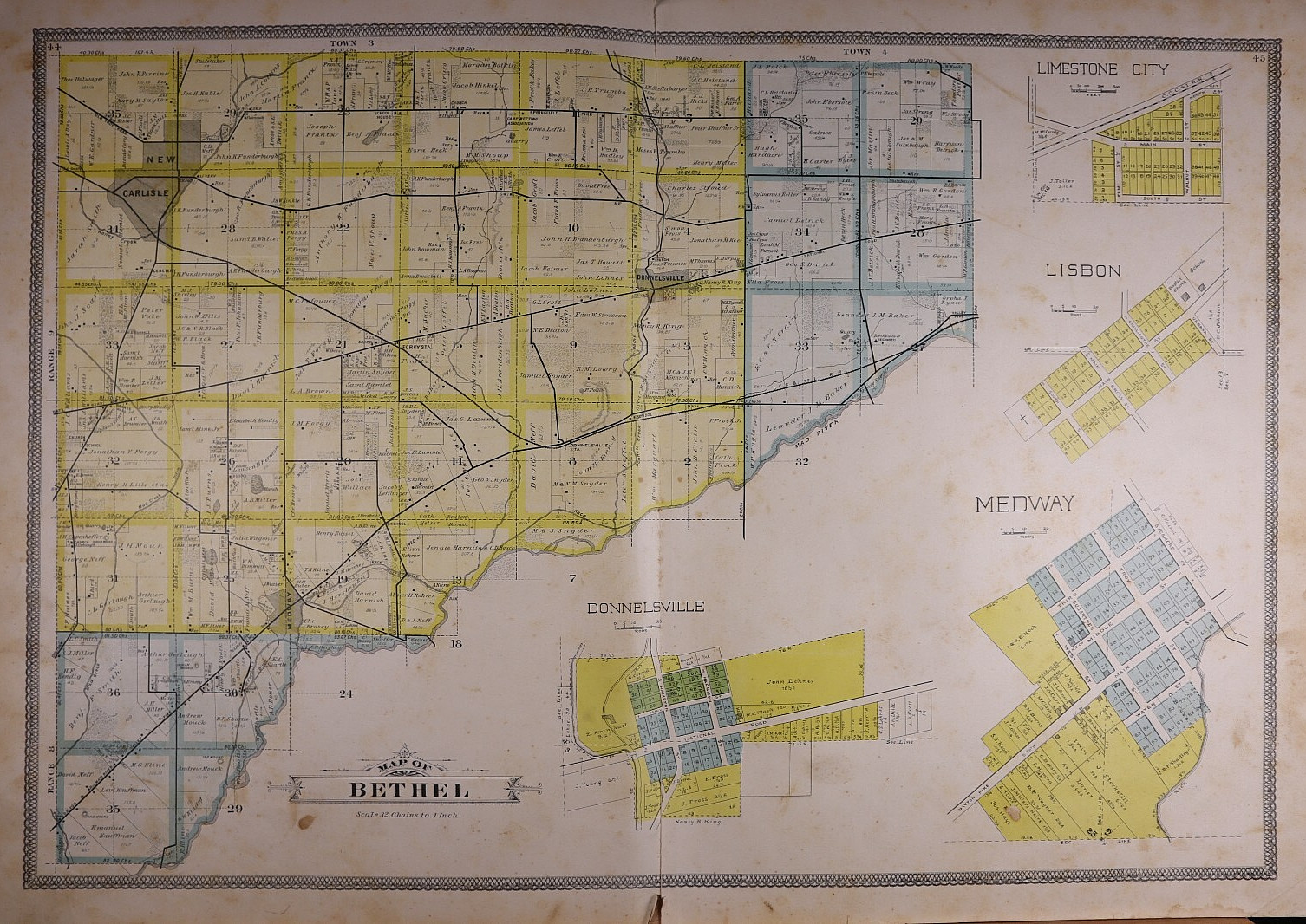 1894 Plat Map ~ BETHEL Twp. TREMONT – MEEDWAY – LISBON, CLARK Co., OH (20×29)#19