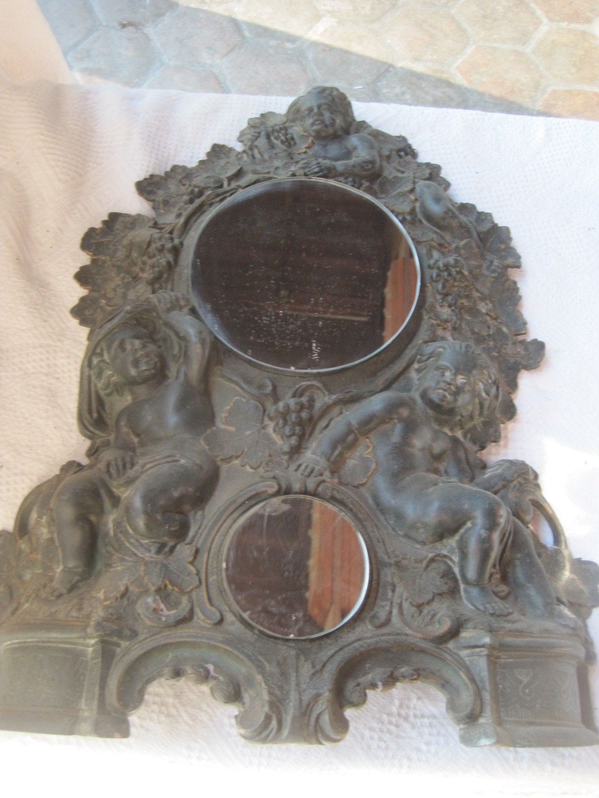 Gothic Mirror Antique made from American Clock Iron Cast Case Angels Round