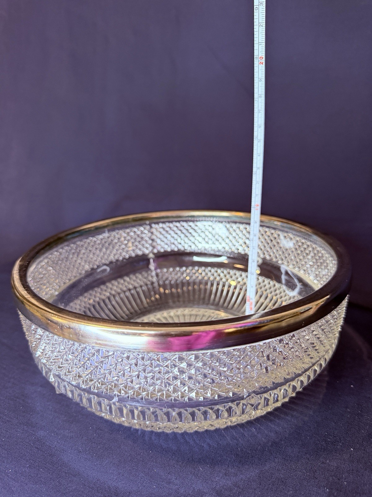 Vintage Falstaff Silverplate Rim Large Pressed Glass Bowl 8.5”D. x 3.5”H