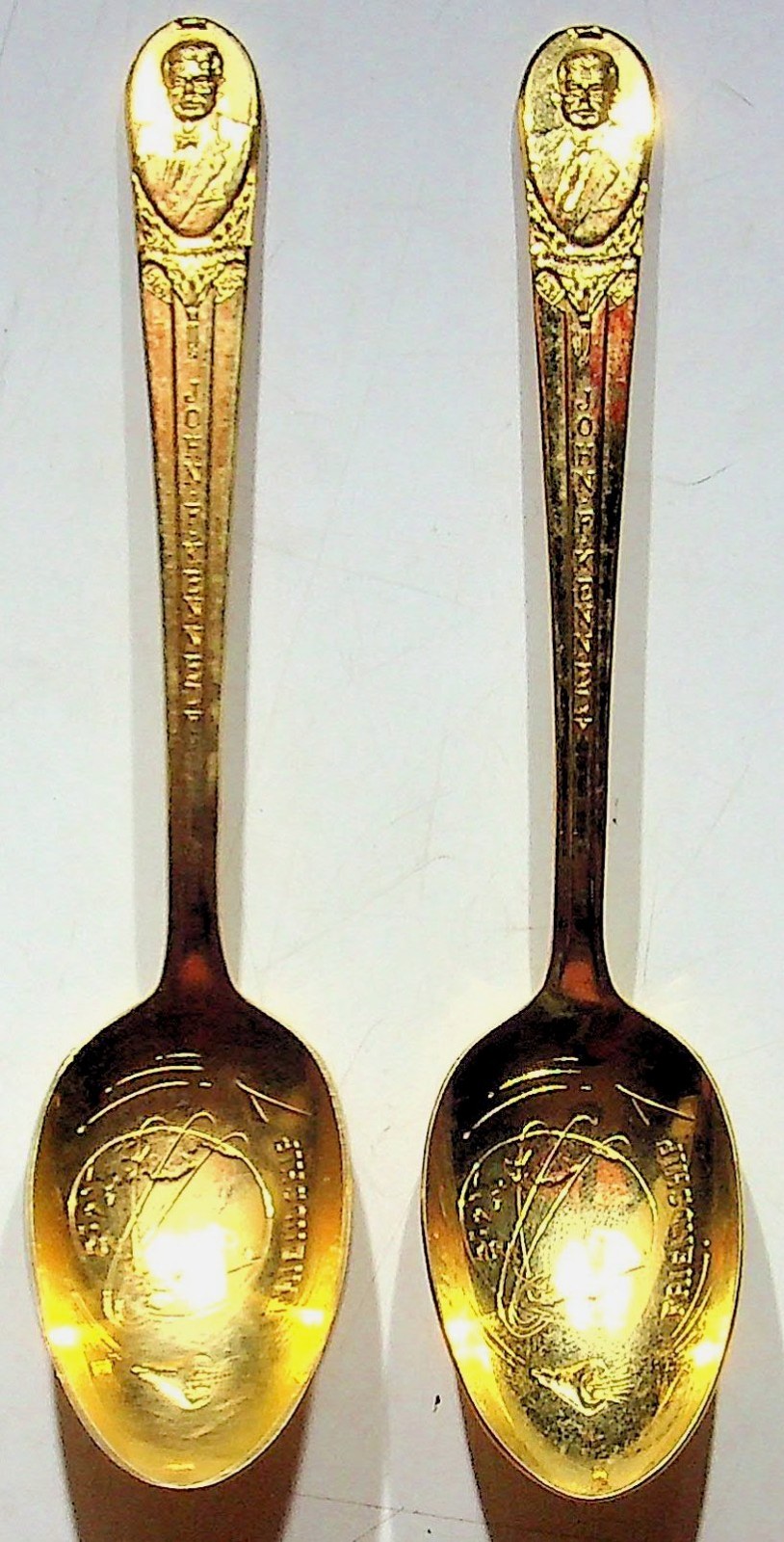 Lot of 2 W. Rogers 1961 -1963 John Kennedy Spoons Gold Tone JFK Friendship Vtg