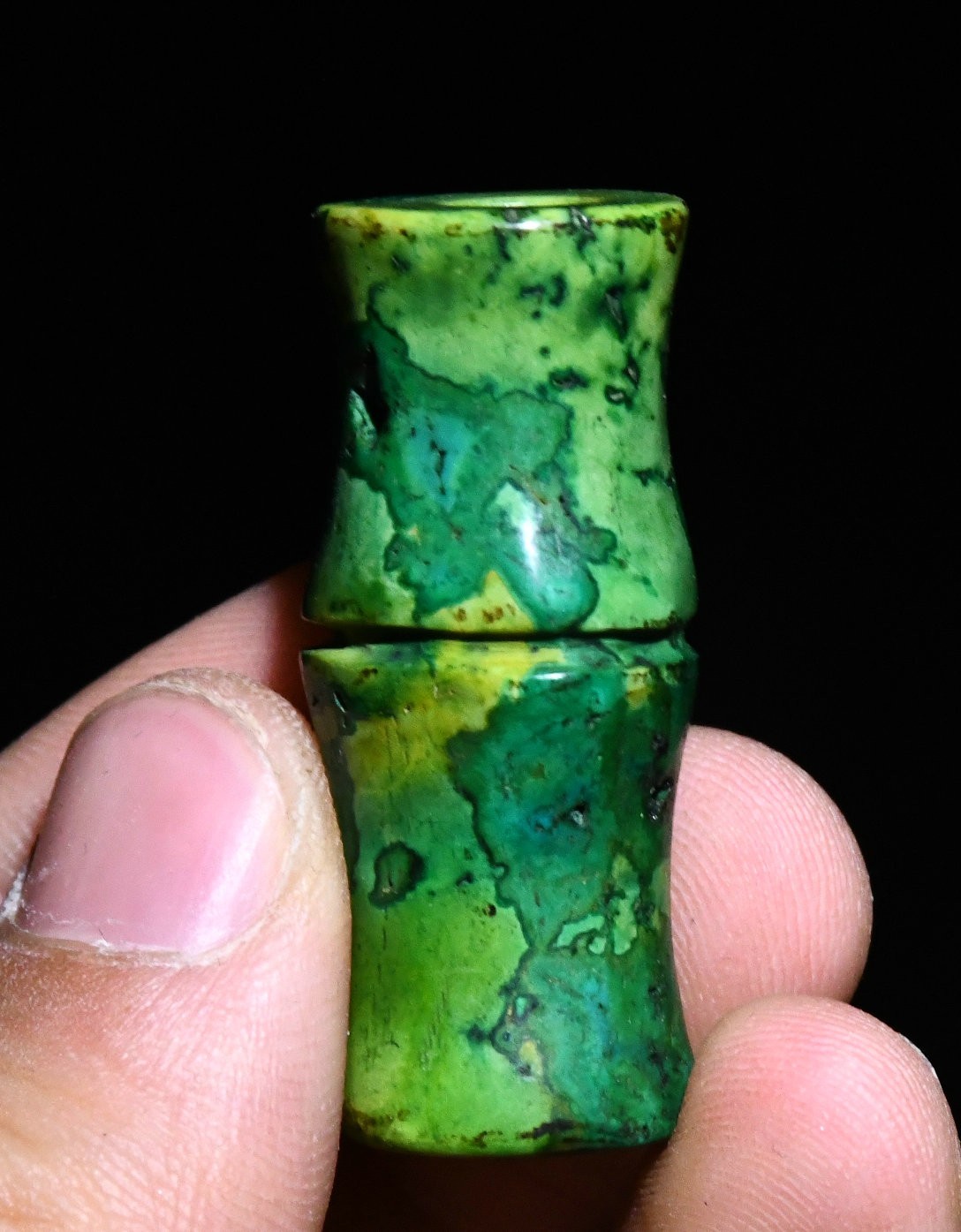 3CM China Hongshan Culture Turquoise Carved Fengshui Bamboo Pipe Amulet Pendant