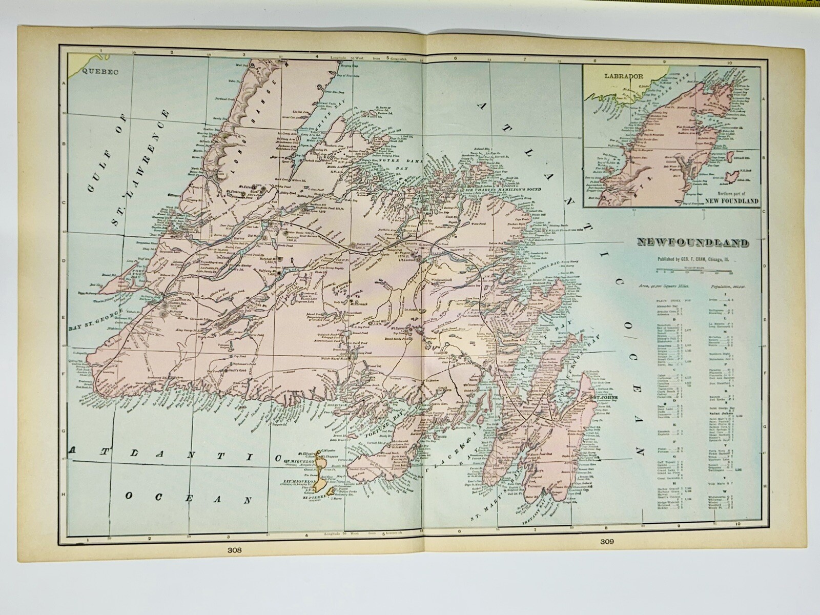 Antique Newfoundland Canada Map 1901 St Johns Mount Pearl Original 14” X 22”