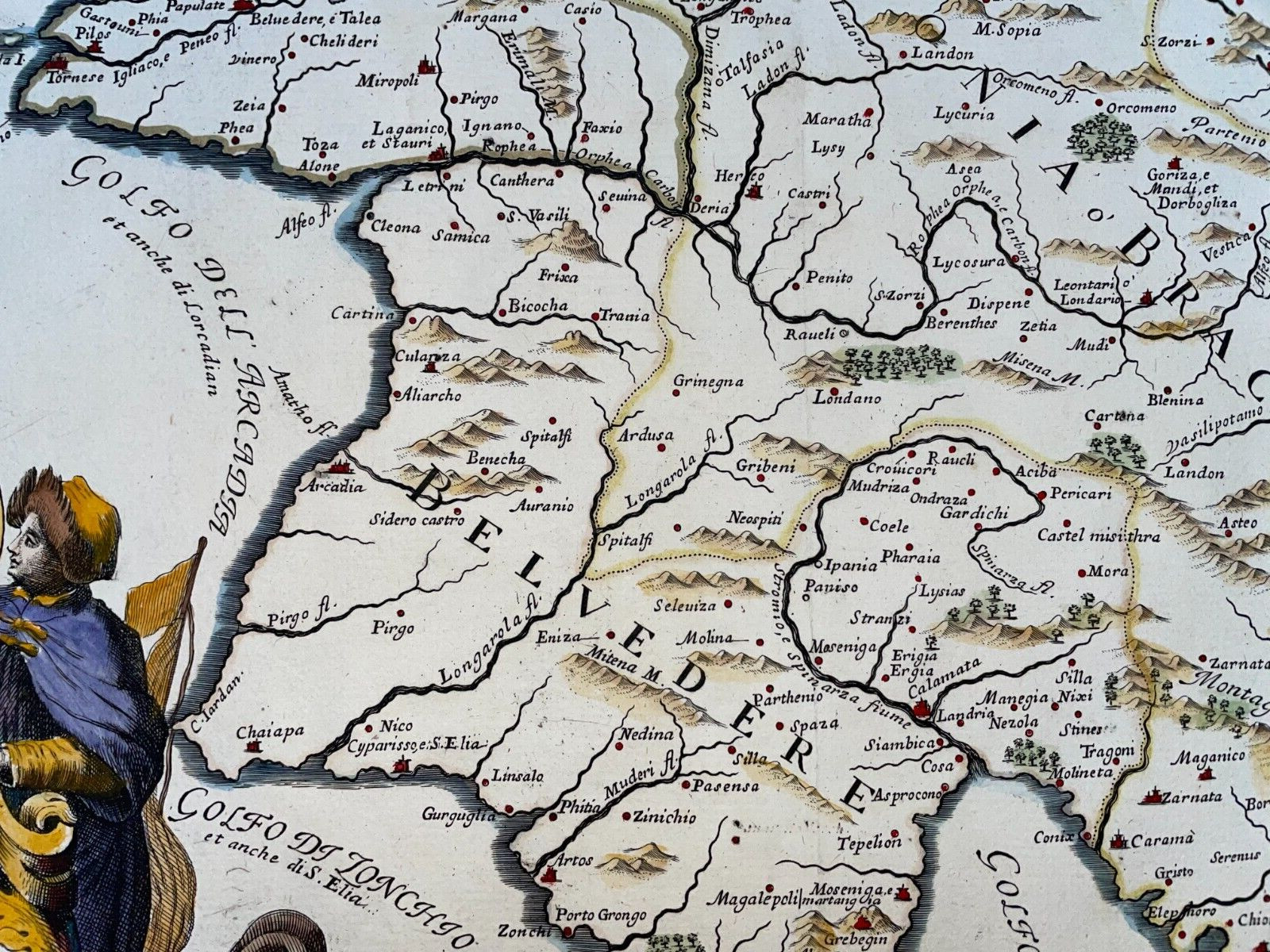 GREECE LA MOREA 1686 VIGNOLA – DE ROSSI LARGE UNUSUAL ANTIQUE MAP 17TH CENTURY