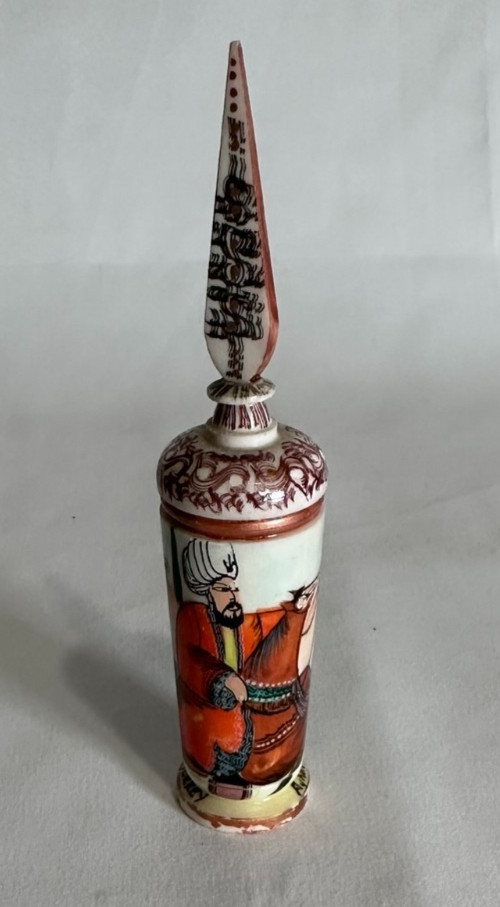 Vintage Hand Painted Snuff Bottle with Dropper Handmade Decorated Turkish