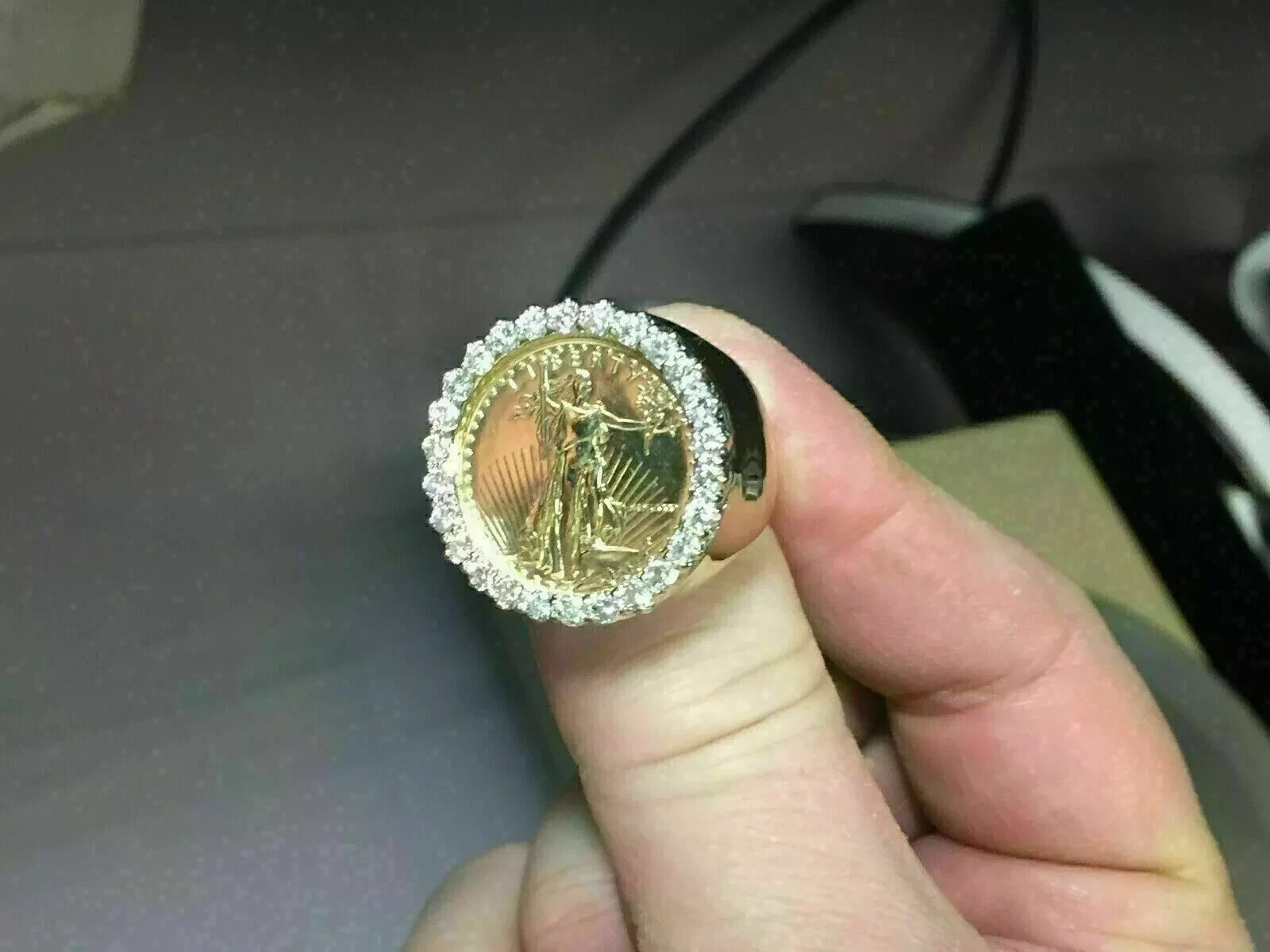 1 Ct Round Cut Lab Created Diamond 14k Yellow Gold Plated Lady Liberty Coin Ring