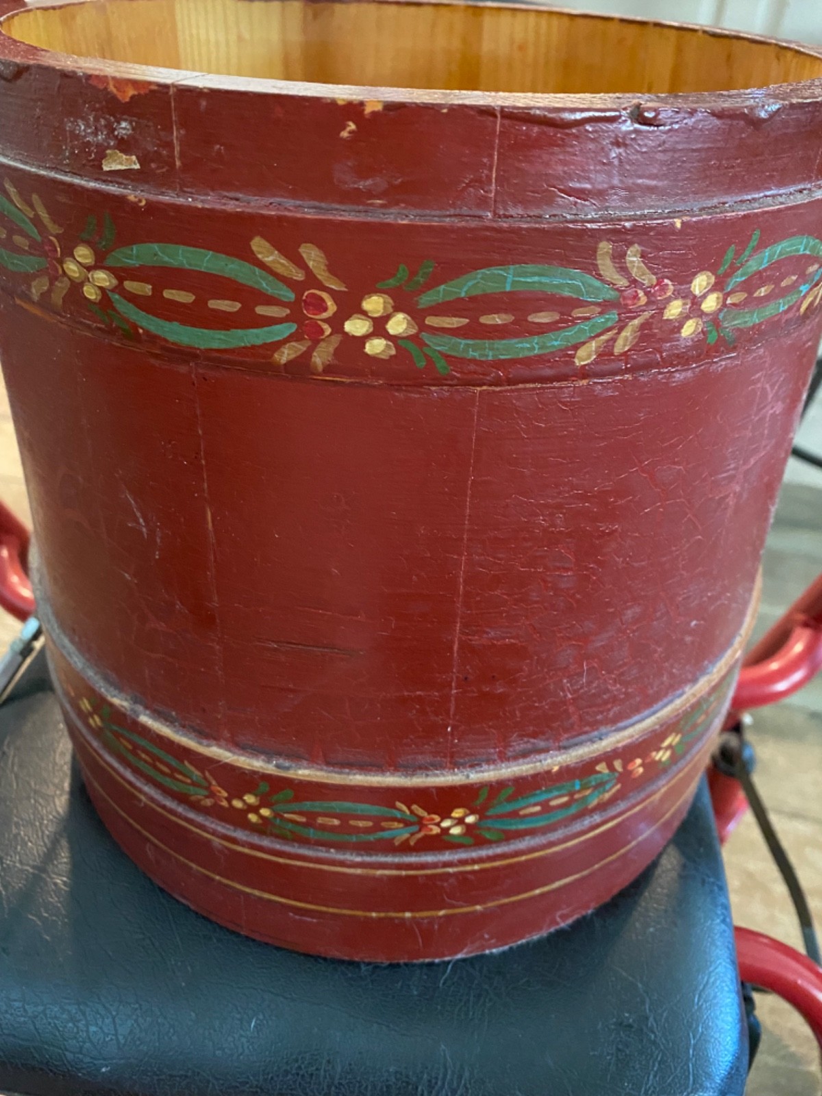 Vintage Decorative Wooden Firkin Sugar bucket w/lid that needs repaired