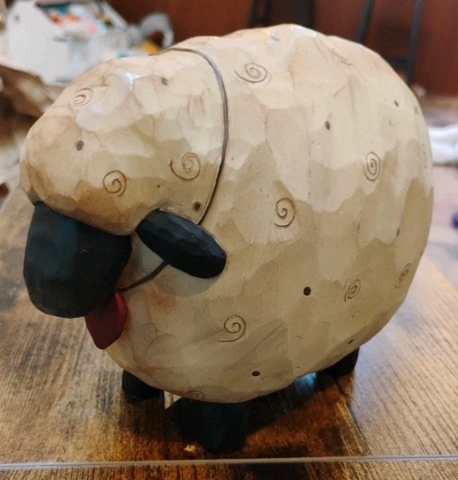Vintage Large Blossom Bucket Folk Art Sheep Artist Debbie Piotrowski ~Primitive