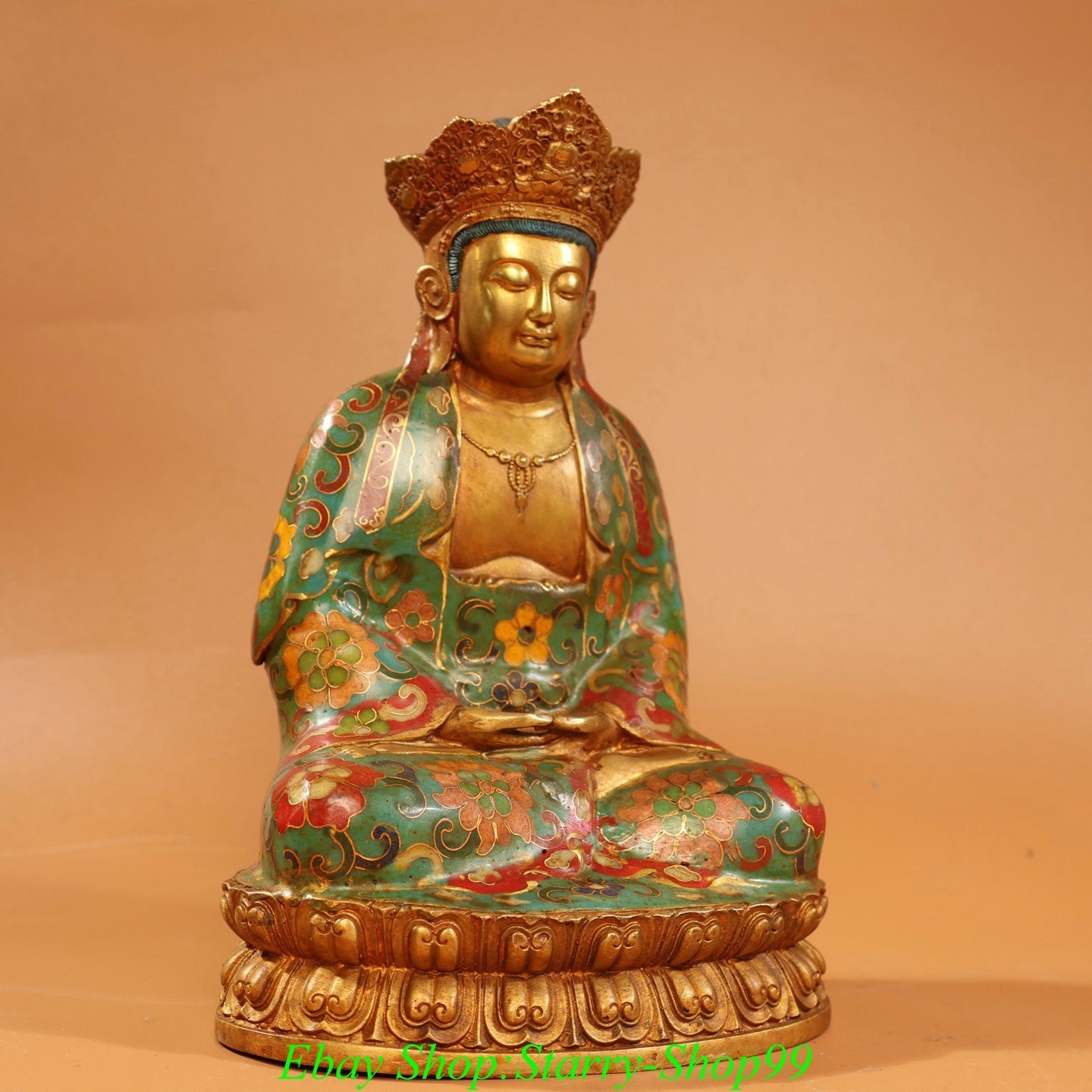 8.6″ Old China Buddhism Cloisonne Enamel Seat Kwan-Yin Guan Yin Goddess Statue