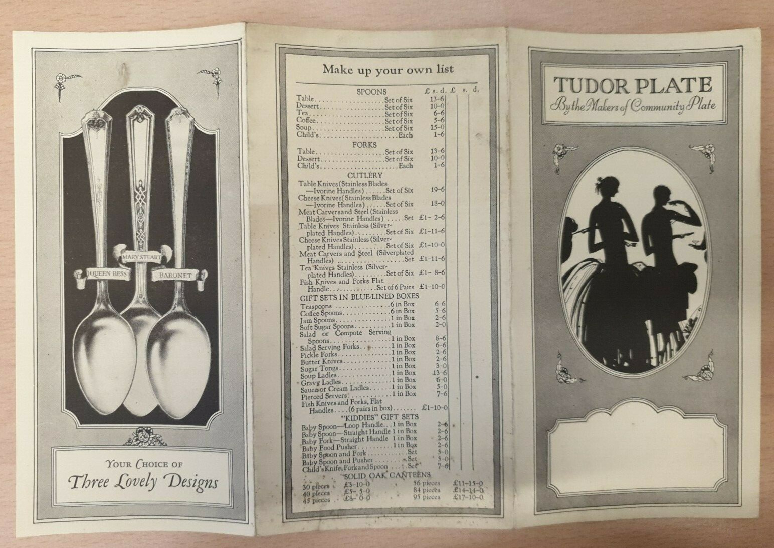 Tudor Plate Cutlery Advertising Cost Leaflet 1927 Queen Bess Mary Stuart Baronet