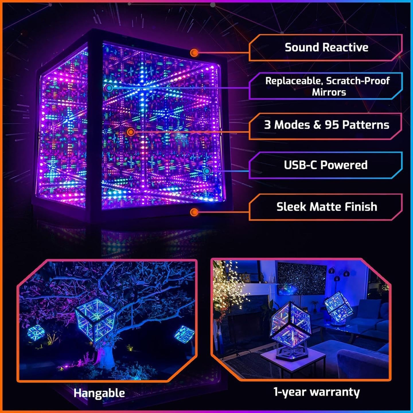 Hyperspace HyperCube Infinity Cube LED Light 10 Inch Sound