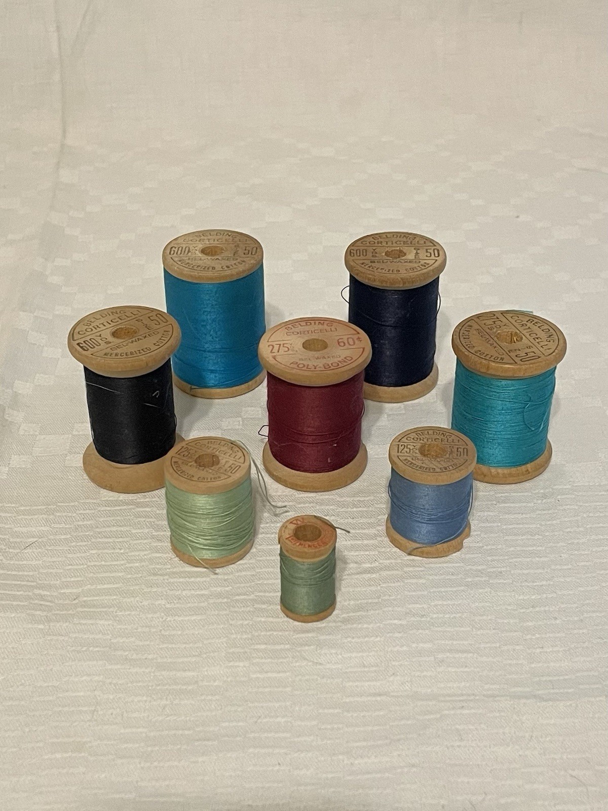 Vintage Belding Corticelli Cotton Thread Wooden Spools Lot Of 8 Assorted Colors