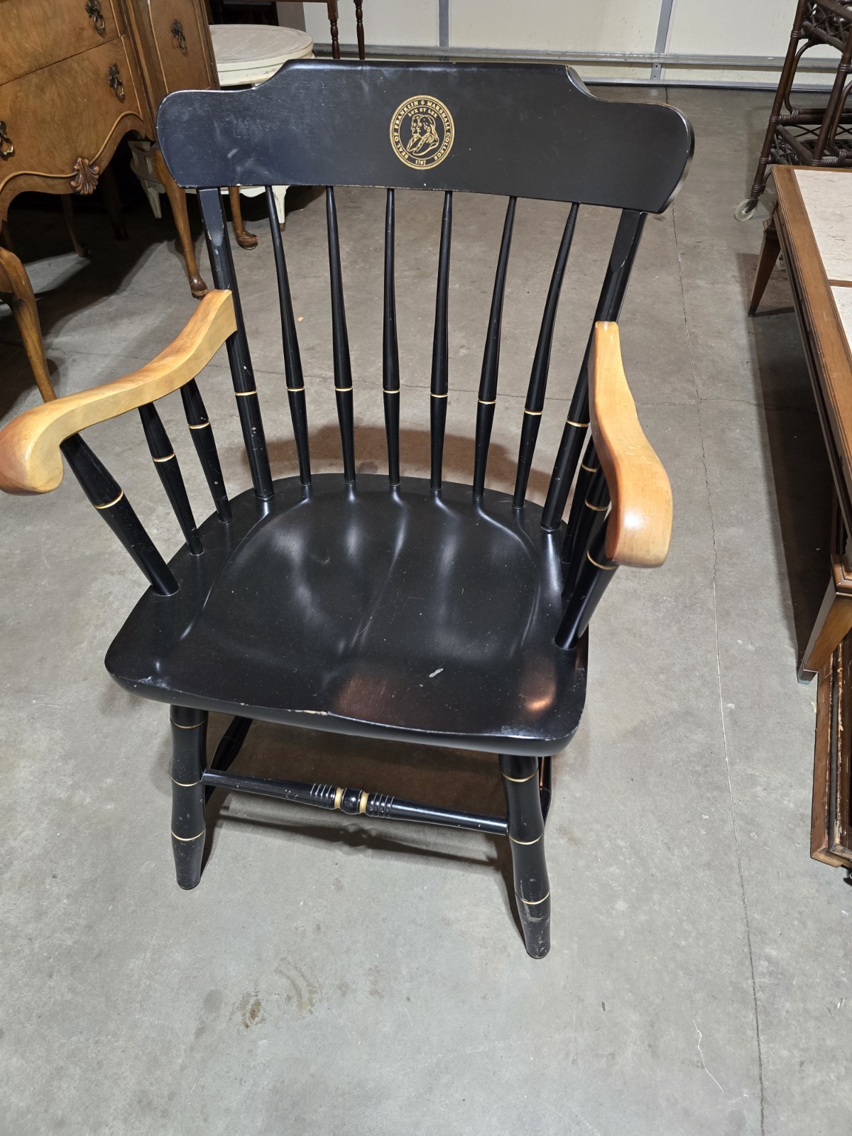 Franklin & Marshall College Chair S. Bent Colonial Style 1787 Seal On Back