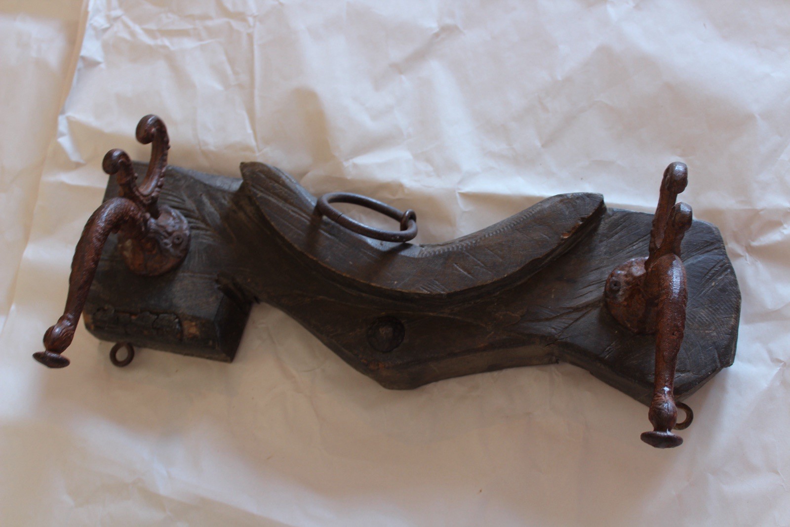 Antique Primitive Oxen Yoke Wood Wrought Iron Country Decor 19” long
