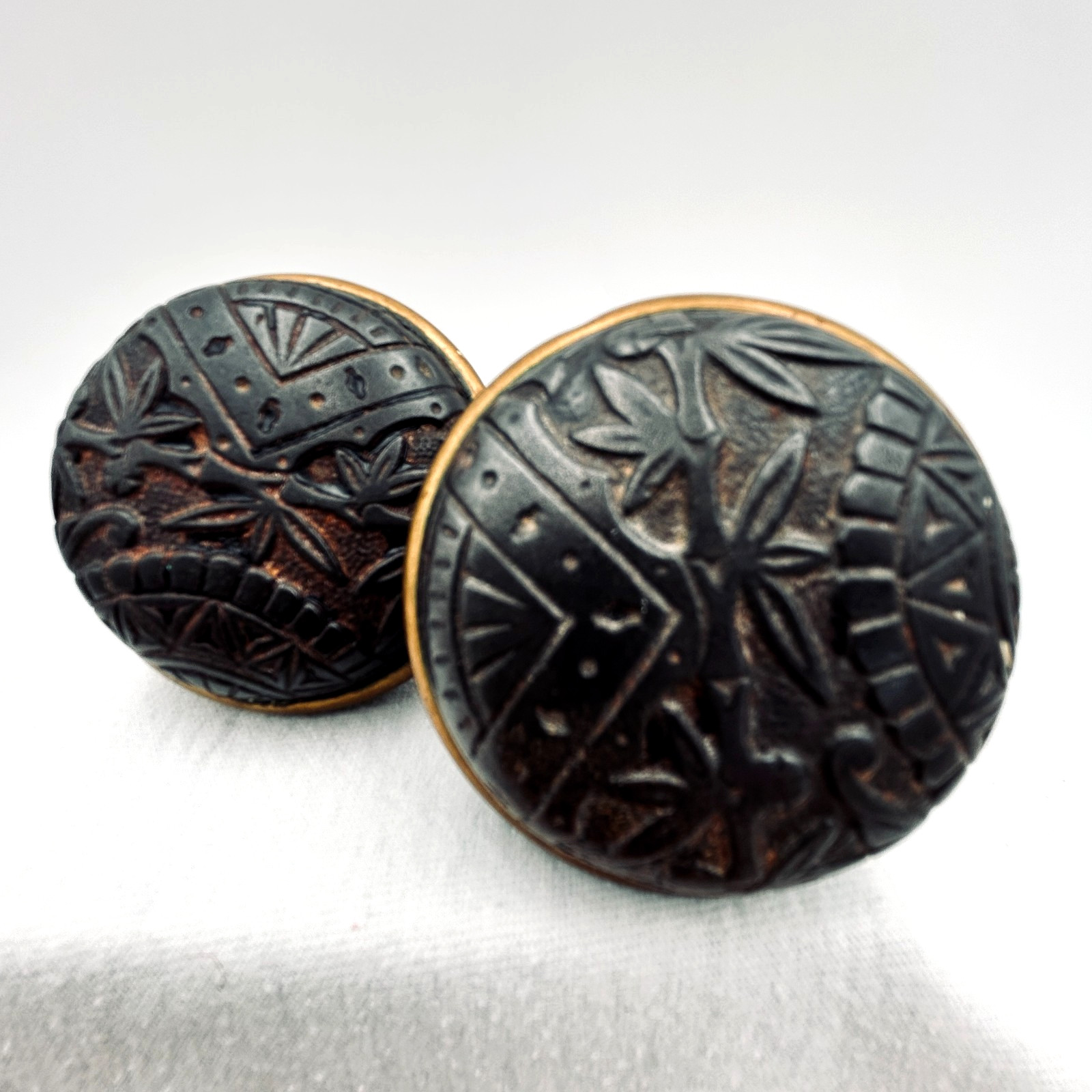 Eastlake Bamboo Design Brass Metal Door Knobs Pair Vintage Antique Salvage