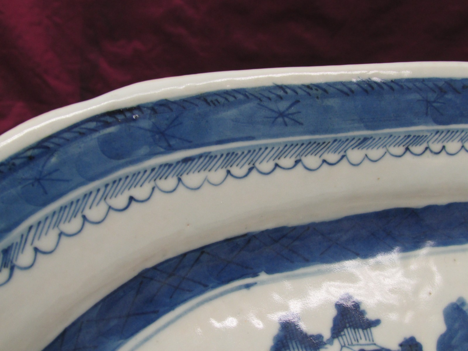 Antique Chinese CANTON porcelain blue and white deep platter 11.75″ x 9 1/8″ #2