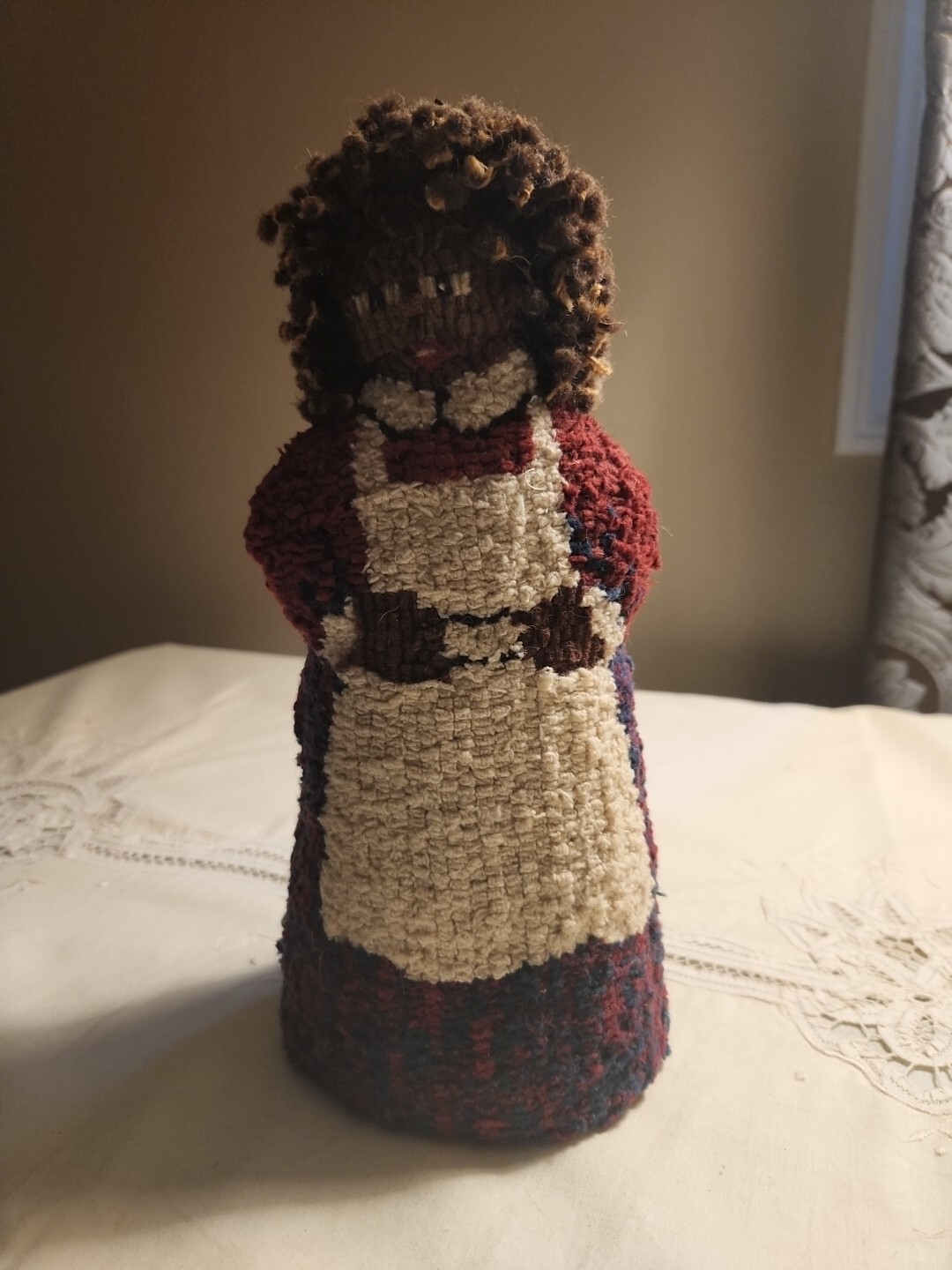 Vintage Handmade Hook Rug Doll Weighted Door Stop