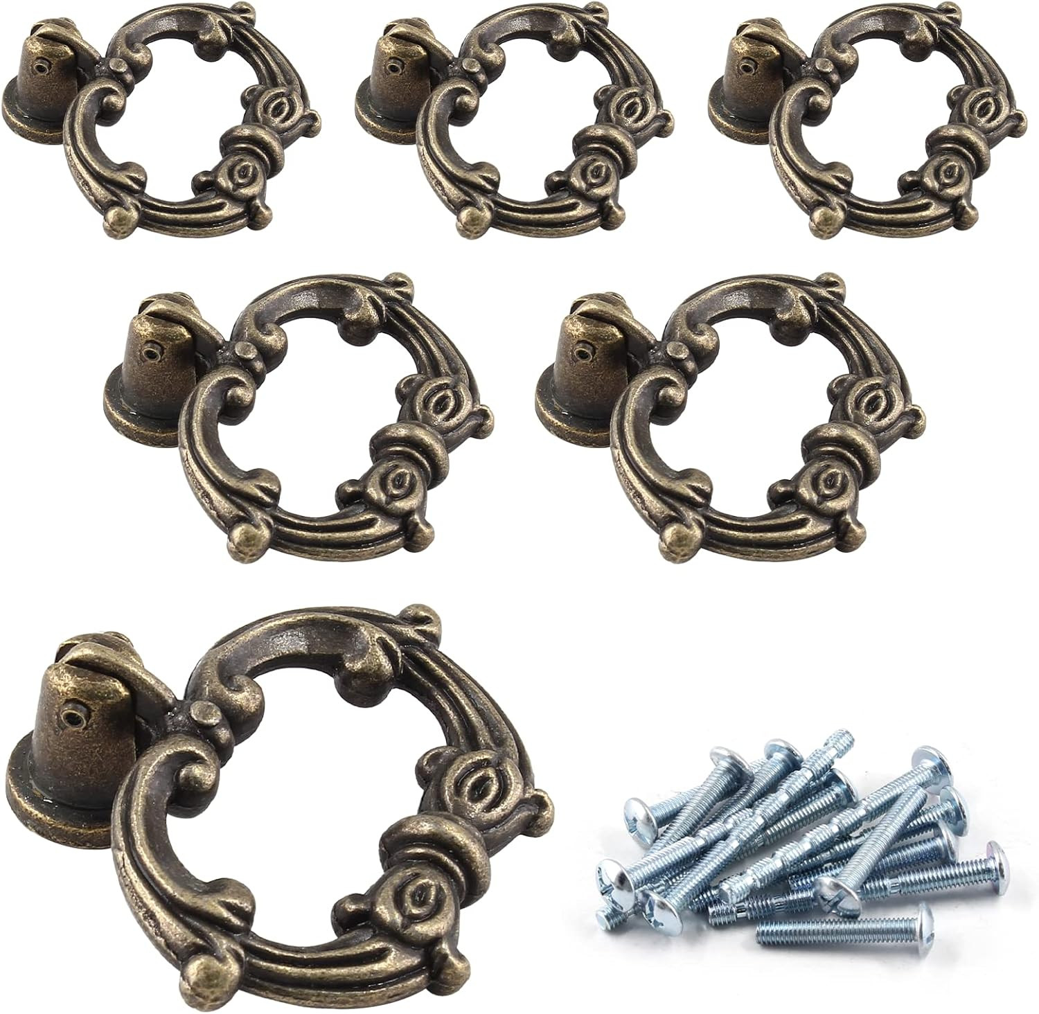 6 Pcs Antique Bronze Drop Ring Drawer Pulls, Vintage Cabinet Pull Handles, Sm…
