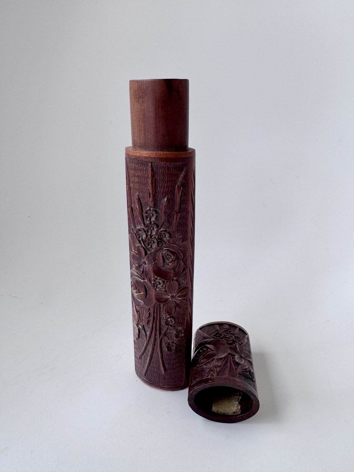 Vintage Swiss Carved Wooden Brush or Pencil Case