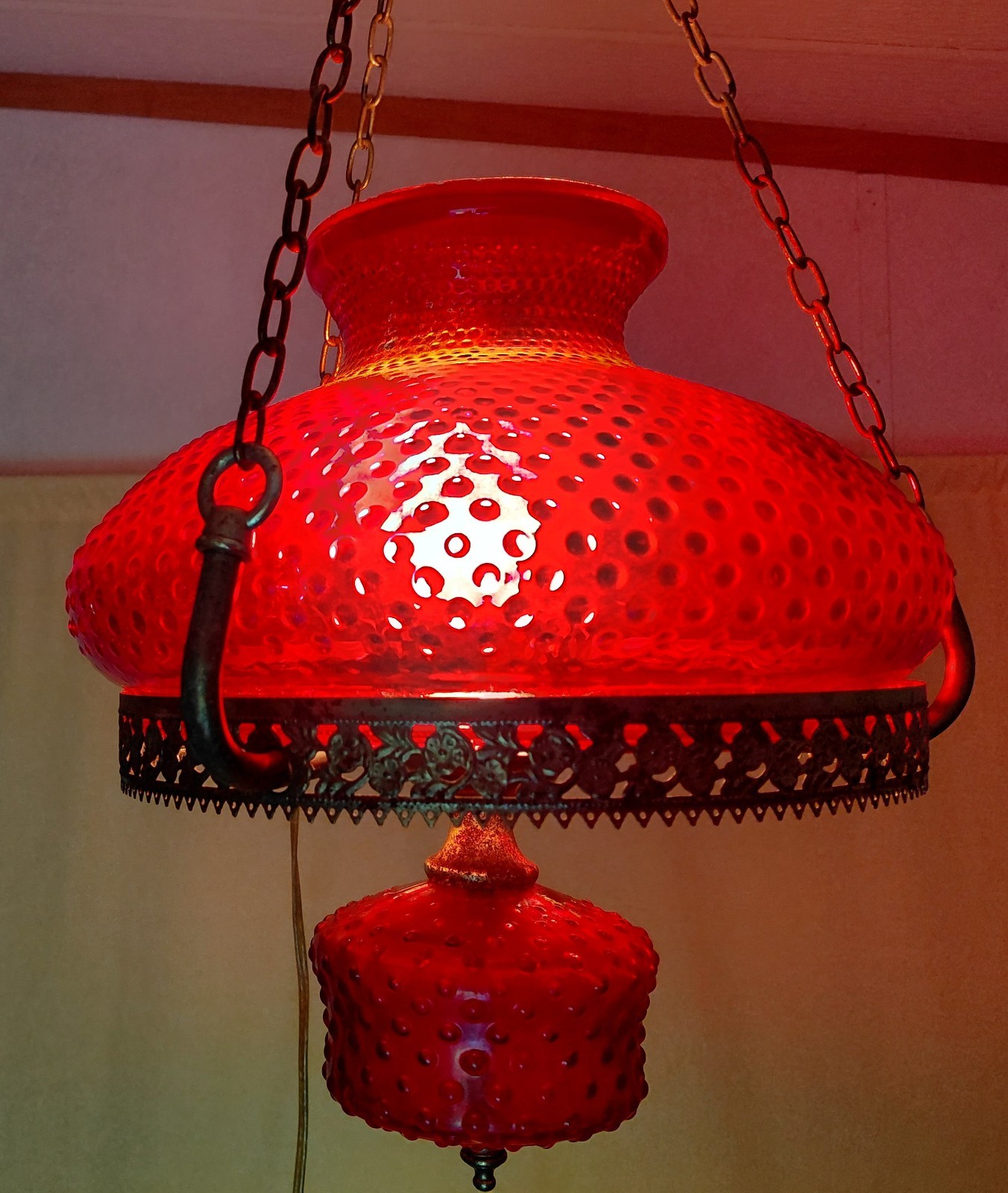 Antique Cranberry Hobnail Hanging Light – Very Pretty & Working Condition!