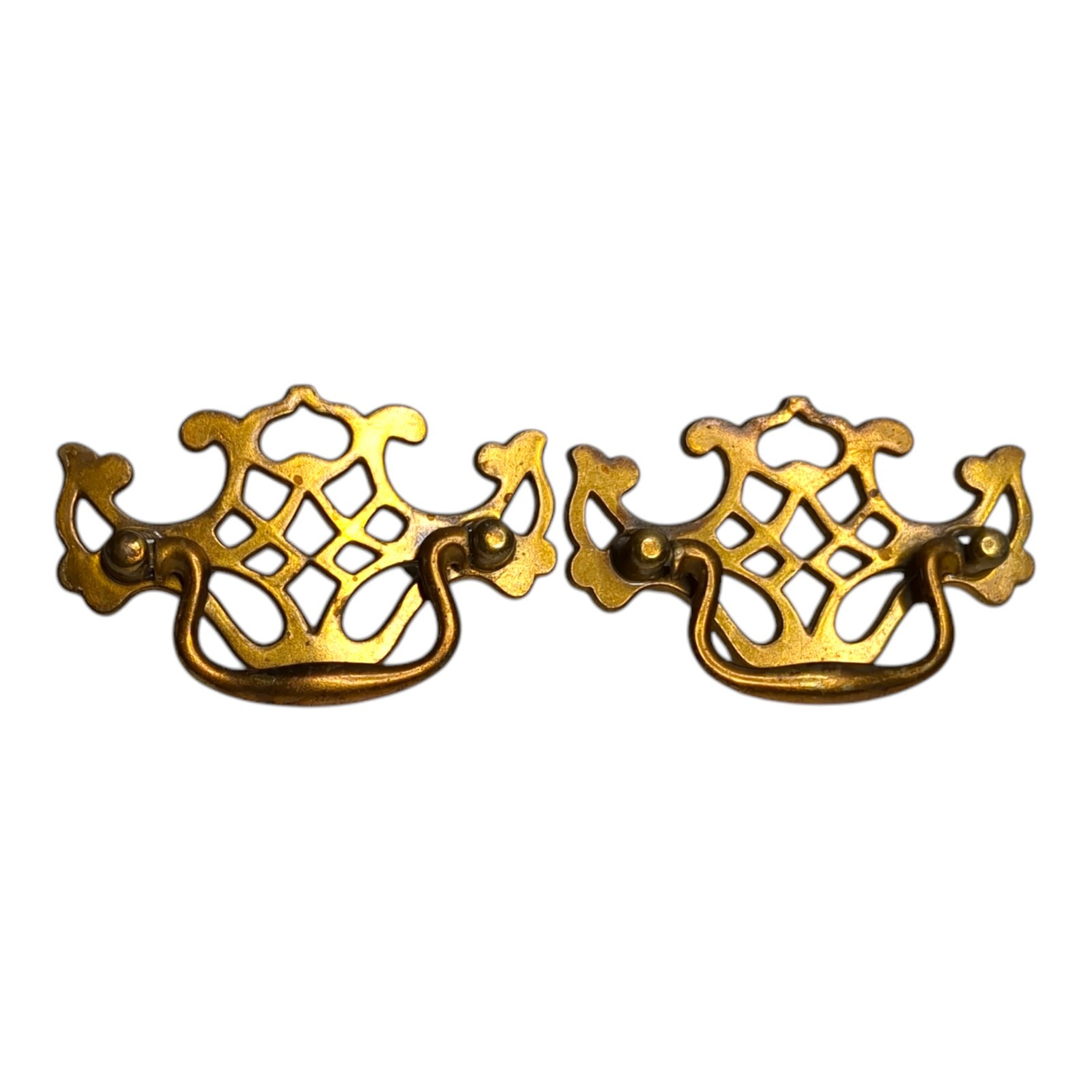 Lot 2 VTG Cont B Brass Batwing Chippendale Drawer Handles Pull 1 3/4″ 1990 B1257