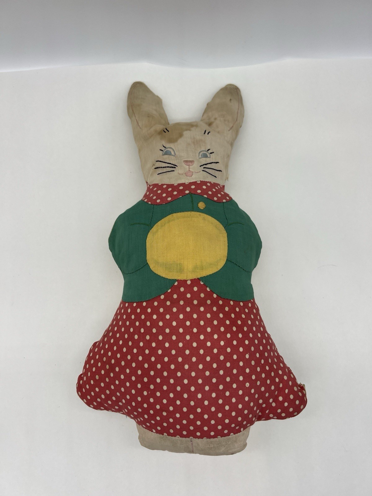 Vintage Plush Rabbit Handmade Folk Art Primitive Farmhouse Bunny Spring 13”