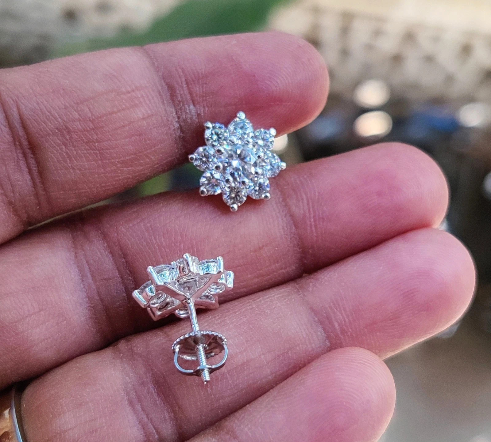 2Ct Round Lab Created Diamond Halo Flower Stud Earrings 14K White Gold Plated