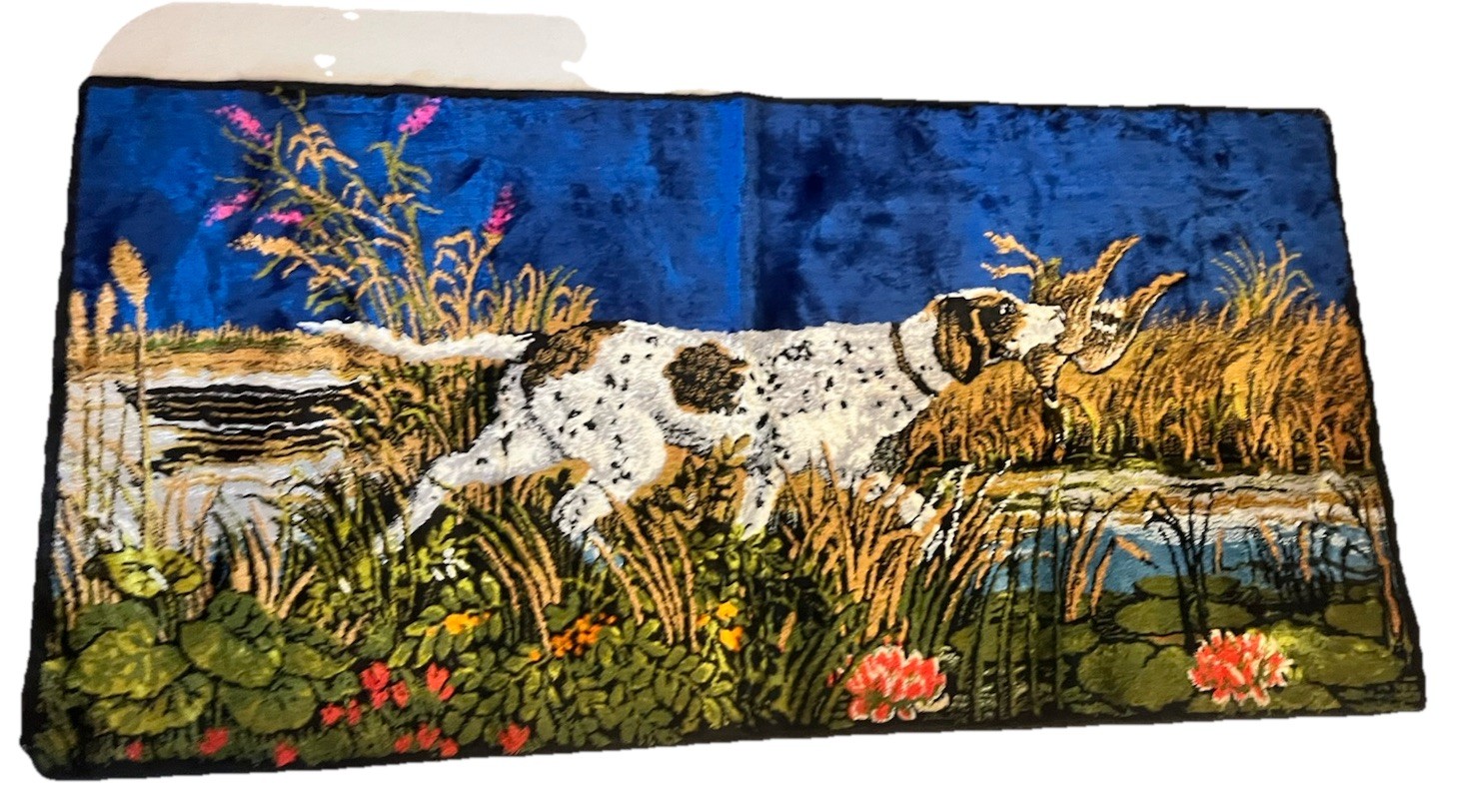 Vintage Wall Hanging Tapestry – Duck Hunting English Setter MCM Hunting Cabin