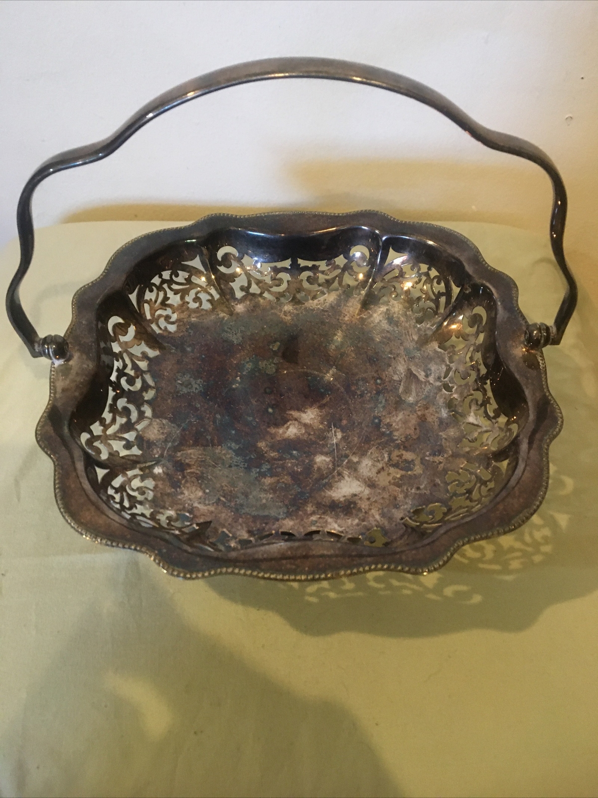 Brides Basket w/ Handle Regis Plate Reg EPNS England Silverplate Pierced Border