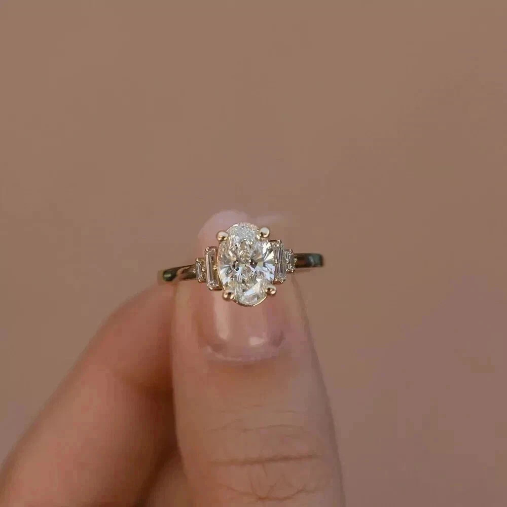 2Ct Oval-Cut Lab Created Solitaire Engagement Ring 14K Yellow Gold Plated