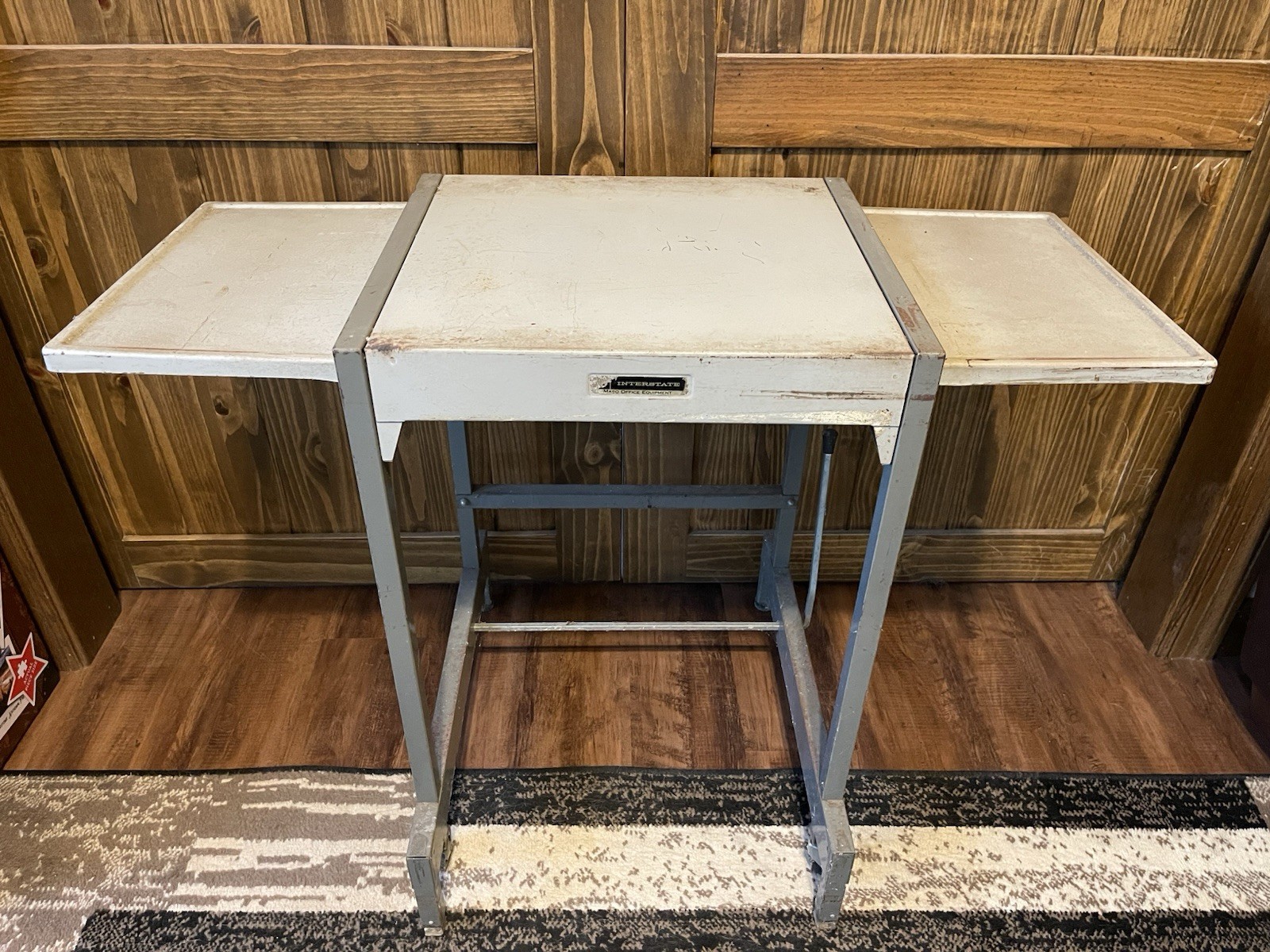Vintage INDUSTRIAL TYPEWRITER TABLE drop leaf mid century rolling stand