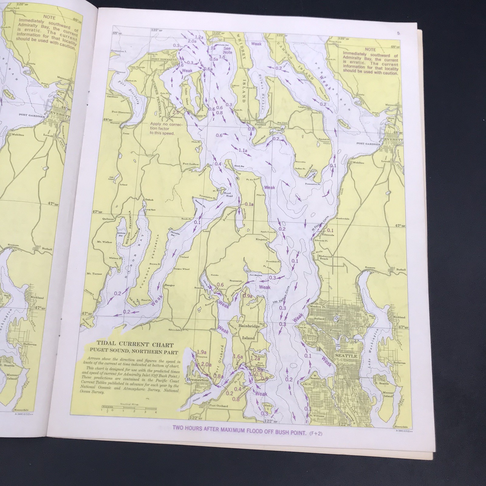 1973 Tidal Current Charts Nautical Puget Sound Northern Part 3rd Edition Map