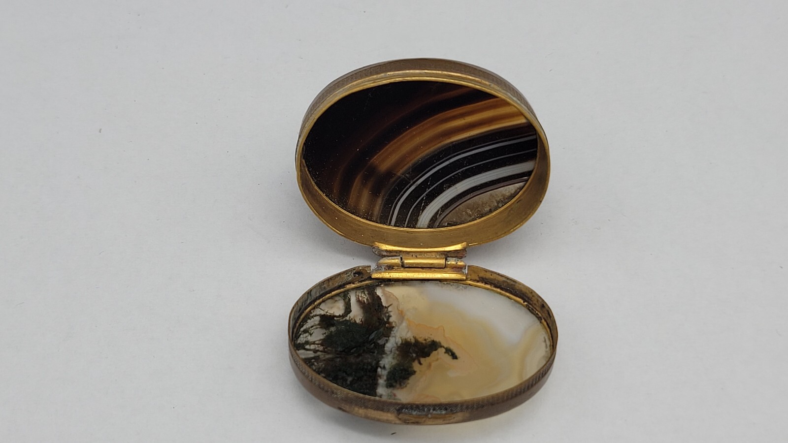 Antique Oval Double Sided Agate Stone Snuff Box