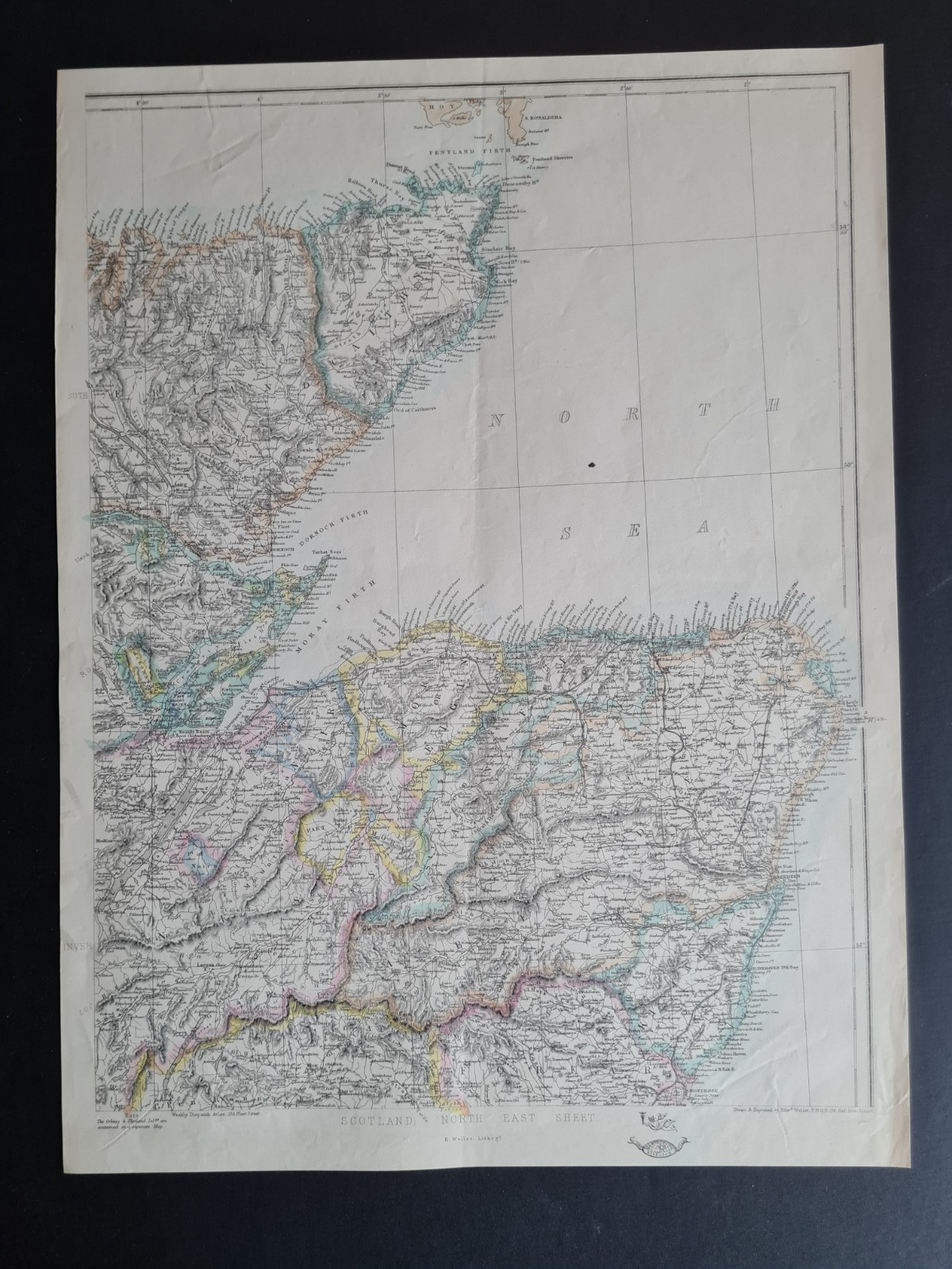 Antique 1863 map – North East Scotland – Edward Weller