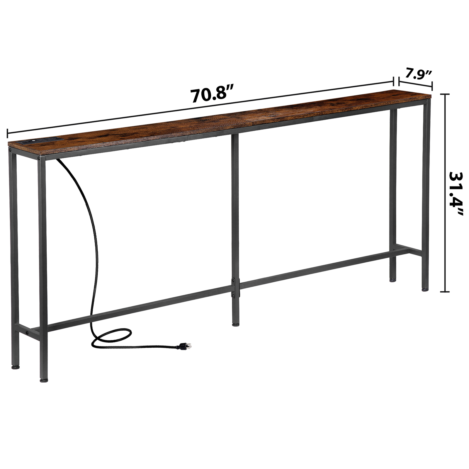 71″ Console Table w/ Power Outlet Narrow Sofa Table Entry Table with Metal Frame