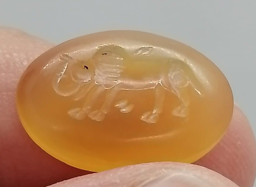 Ancient Carnelian Intaglio Seal Stone Ram Animal Engraved Oval Cabochon Roman