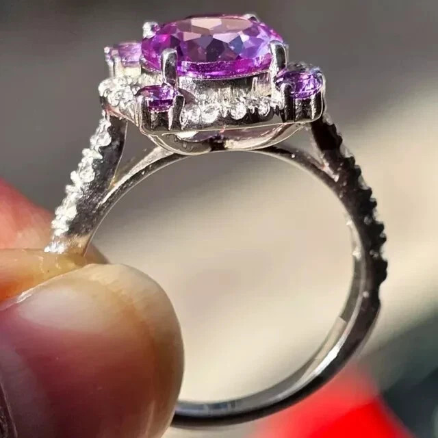 Lab-Created Amethyst Diamond 2Ct Round Women’s Halo Ring 14K White Gold Plated
