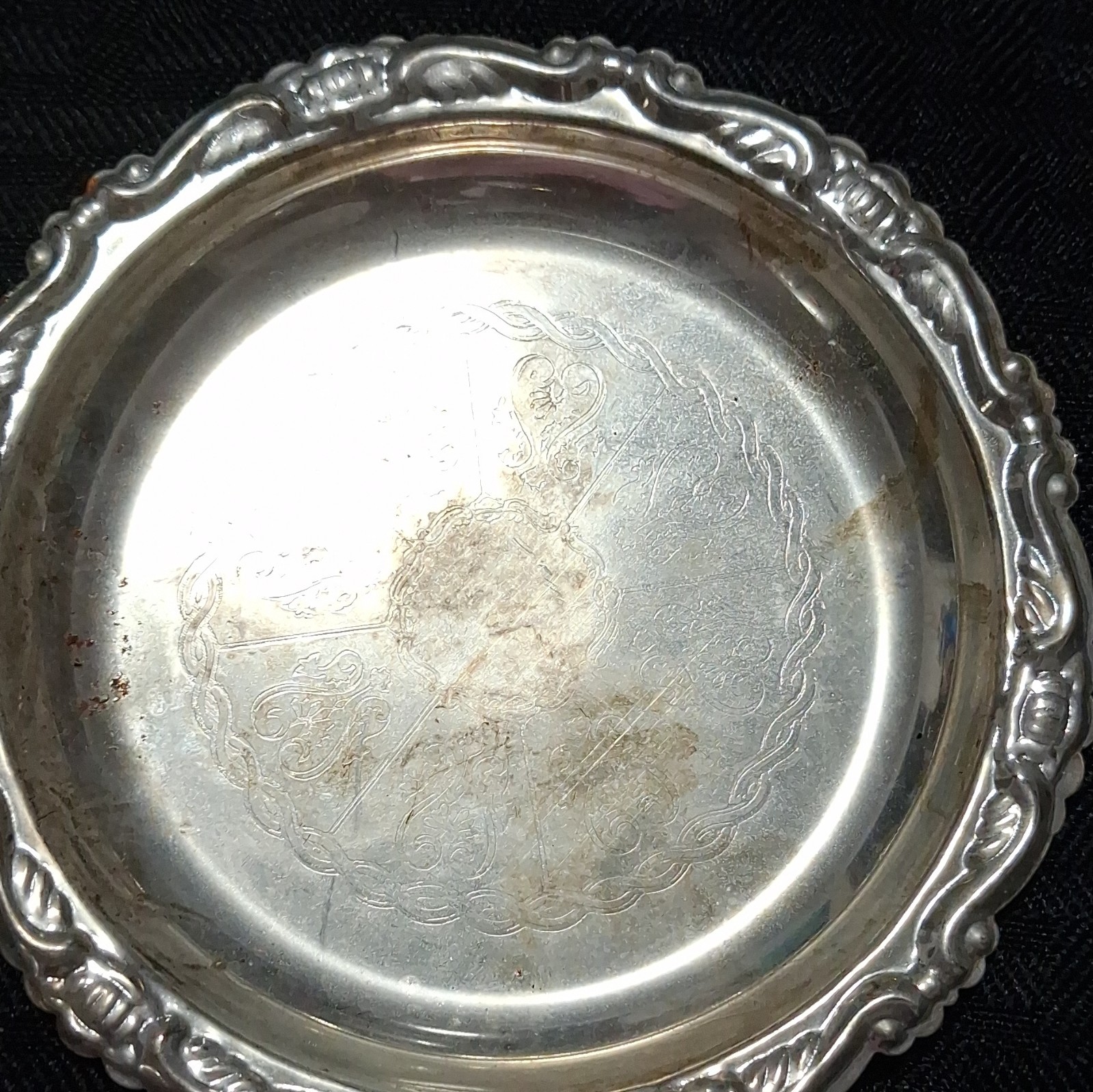 Silverplate EP on Steel Made in Italy Scroll Pattern Victorian Coaster Dish