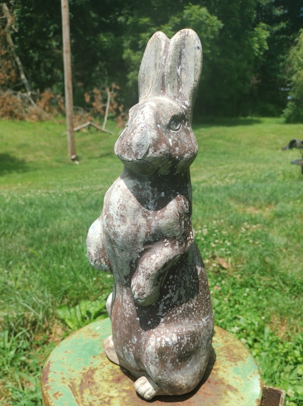 English Early 1900’s Lead Standing Hair Rabbit Garden Statuary Sculpture 21.9