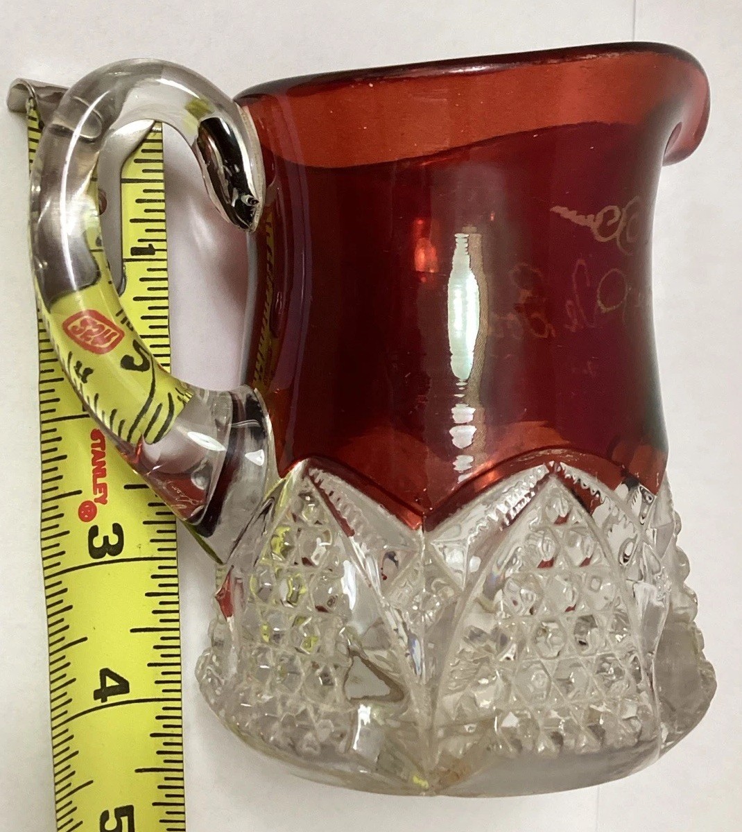 Lancaster Fair NH 1957 & 1908 Ruby Red Flash CUT GLASS 8” Vase & Pitcher