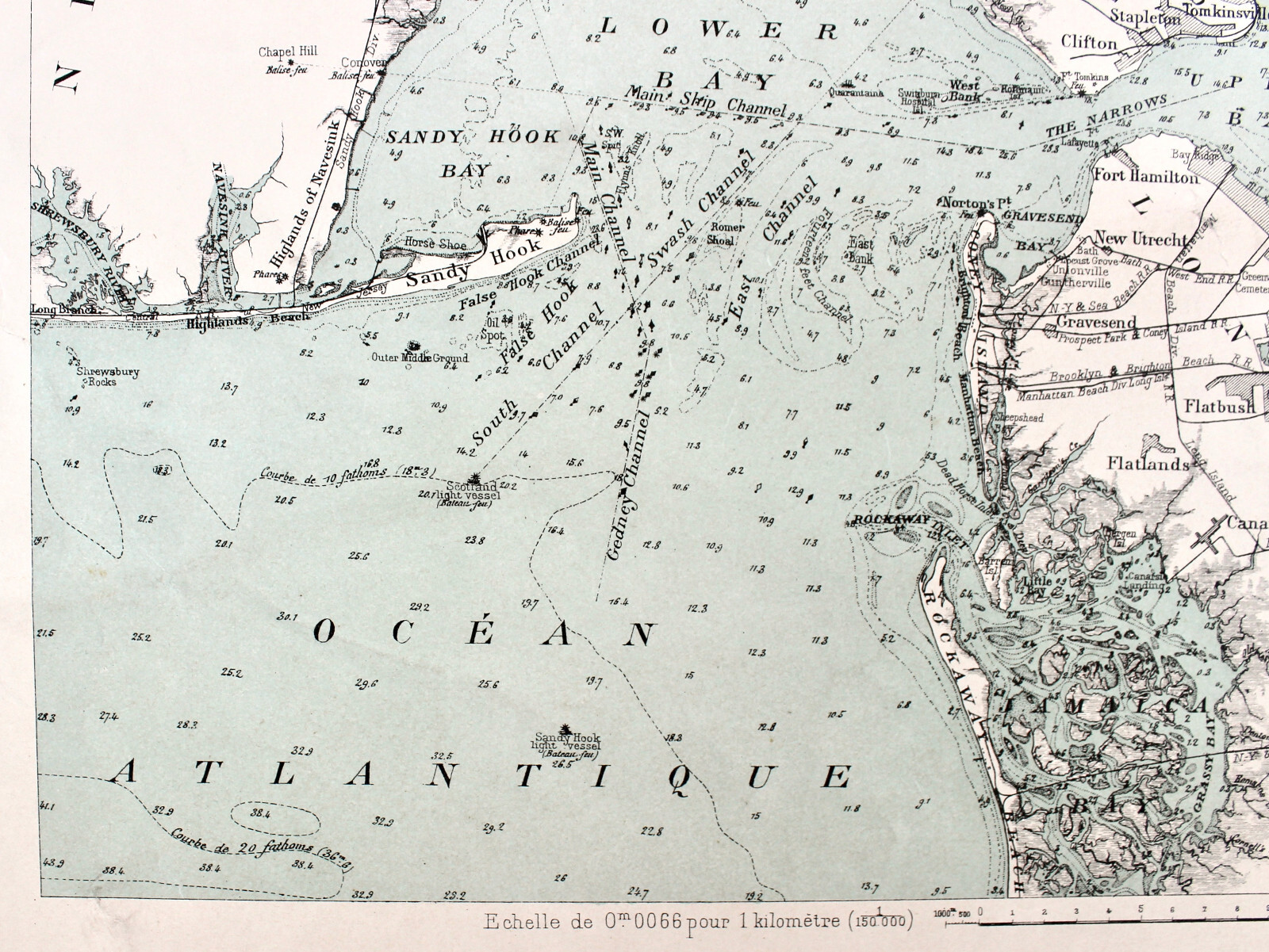 Antique NEW YORK Hydrographic Map: “Port de New York” LEMERCIER ca. 1890 SCARCE